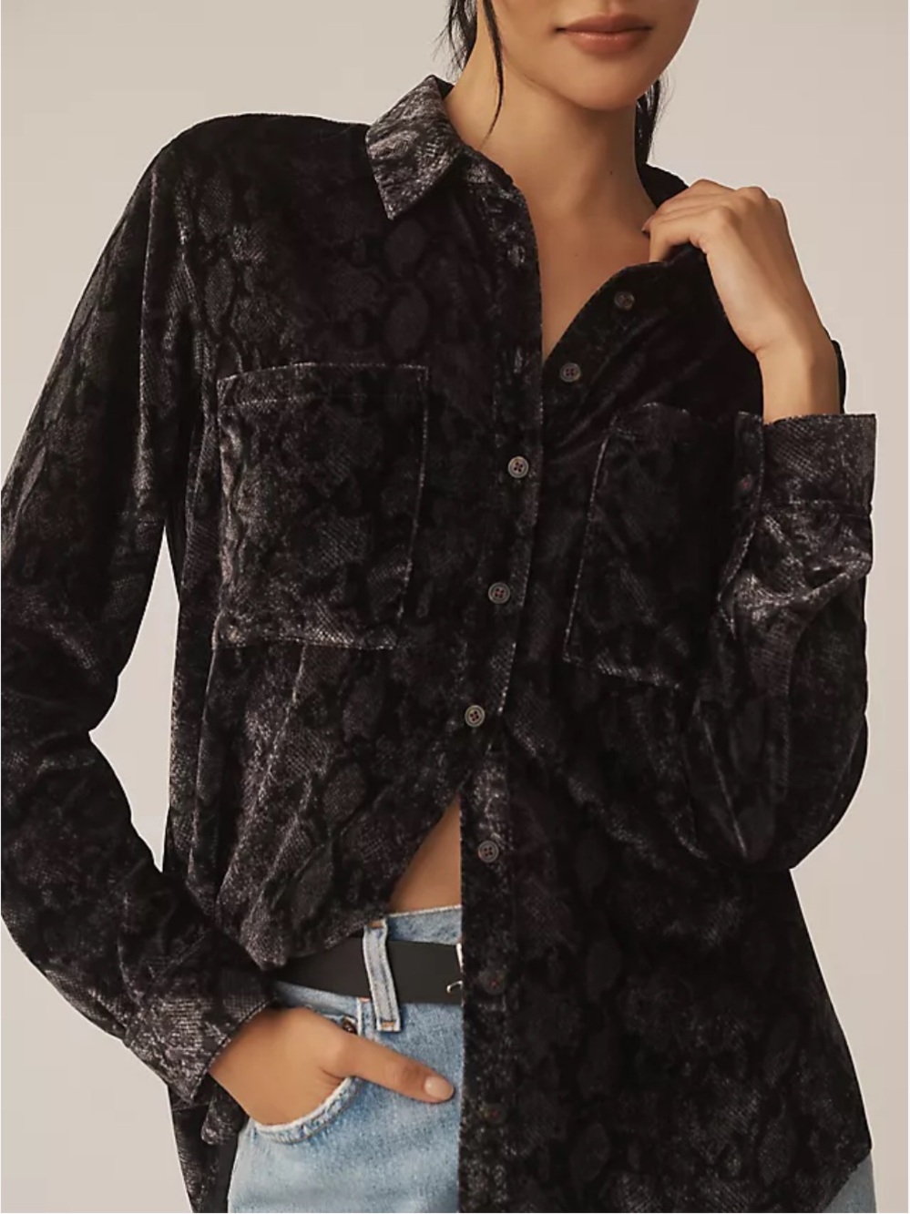 ☀️ New! Anthropologie Hadley Velvet Relaxed Button-Up Shirt by PILCRO
